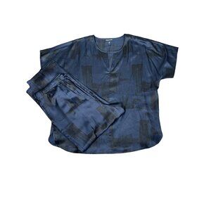 EILEEN FISHER Silk Pajama Pants & Shirt Set Silk Blue Sz M NWOT